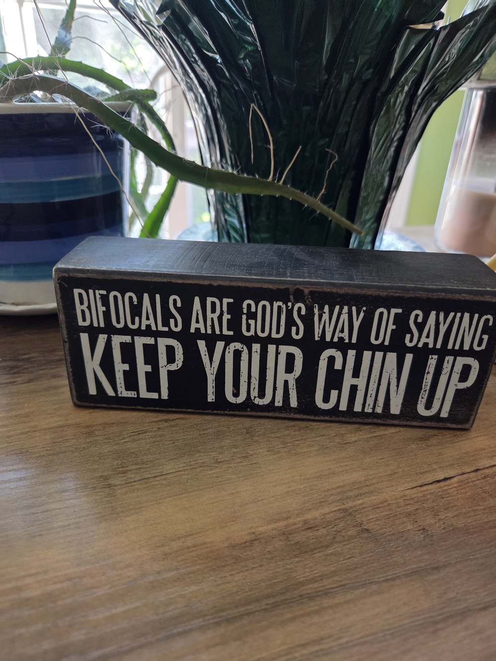 Primitives by Kathy Black and White Wooden Desk Sign - Keep Your Chin Up